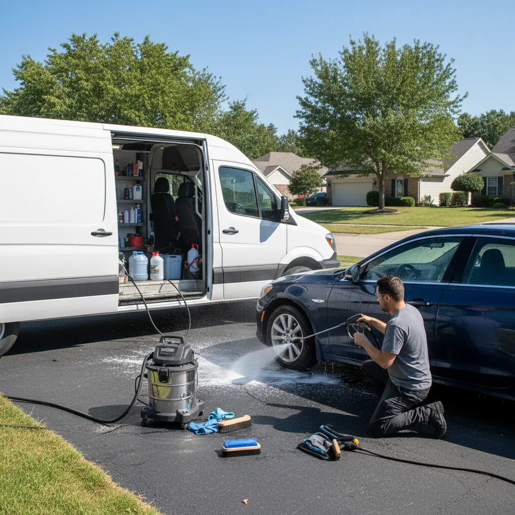 Mobile detailing van in driveway